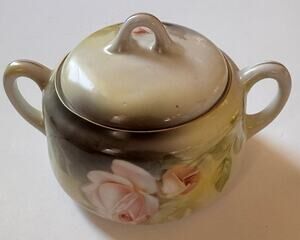 Vtg RS Germany Sugar Bowl Hand Painted 6"H Floral Porcelain
